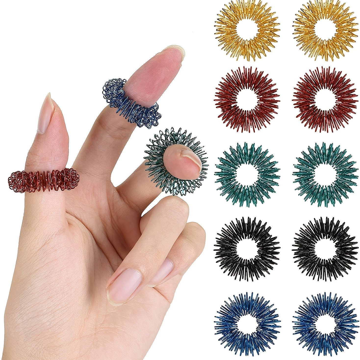 10 Pack Stress Relief Fidget Rings - Massager for ADHD, Autism & Stress Reduction!