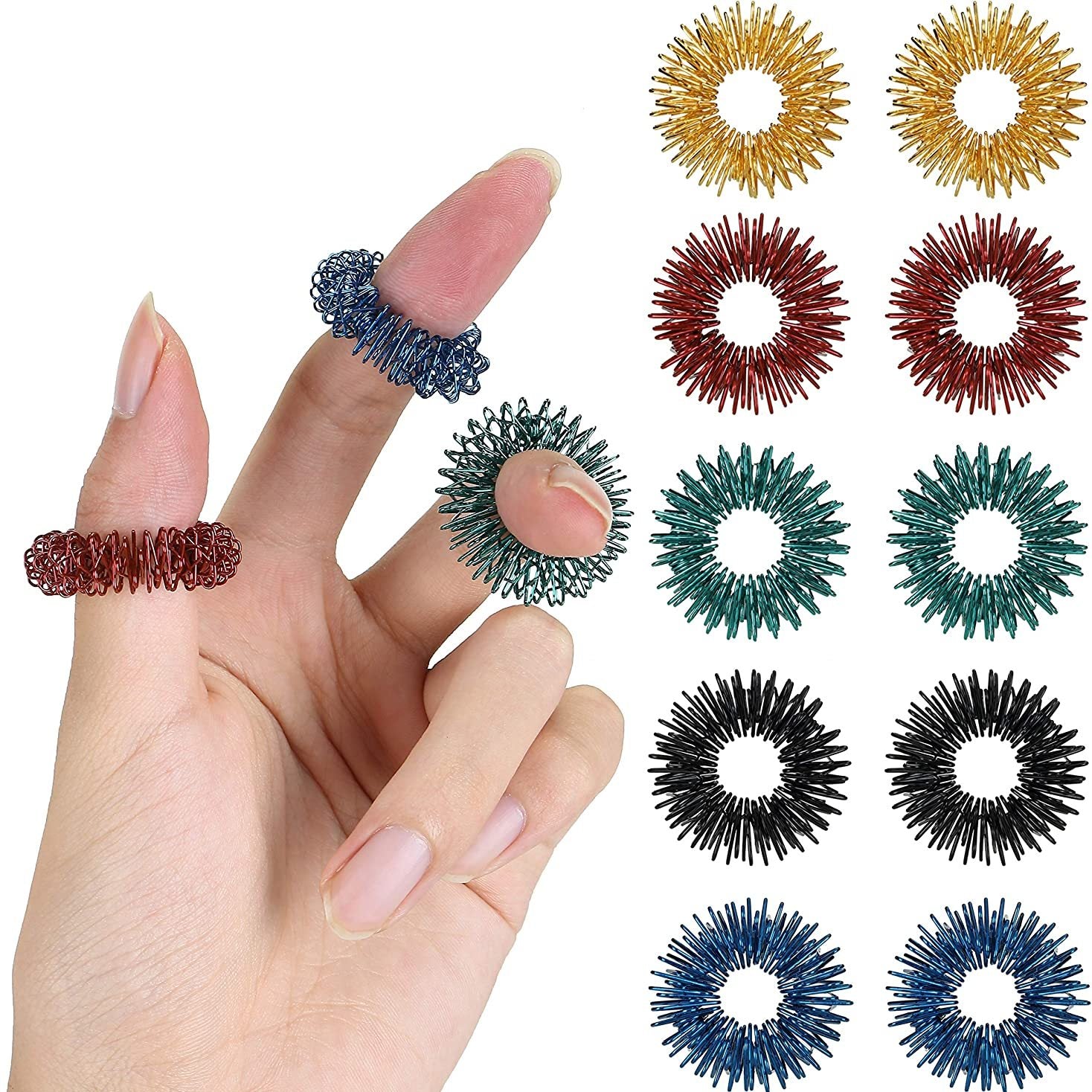 10 Pack Stress Relief Fidget Rings - Massager for ADHD, Autism & Stress Reduction!