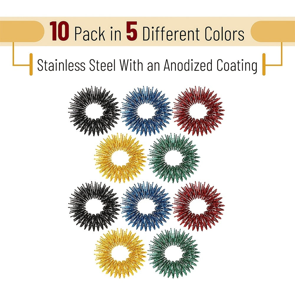 10 Pack Stress Relief Fidget Rings - Massager for ADHD, Autism & Stress Reduction!